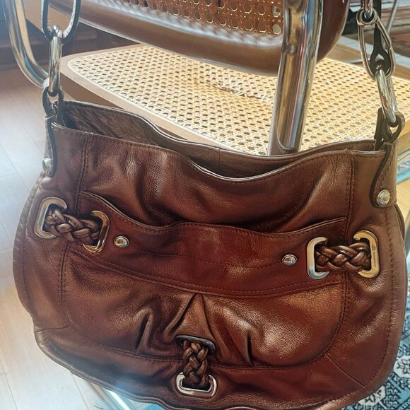 B Makowsky Bronze Pebble Leather Shoulder Bag Adjustable Strap Handle Purse - Picture 2 of 8